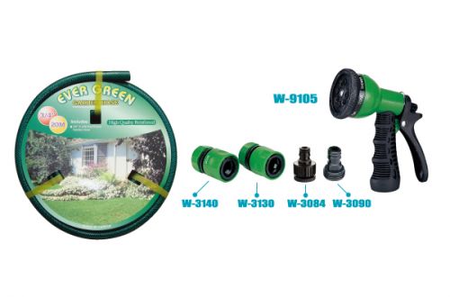 1/2" 15 Meters Reinforced Garden Hose with 5 Pcs 7 Pattern Plastic Gun Set